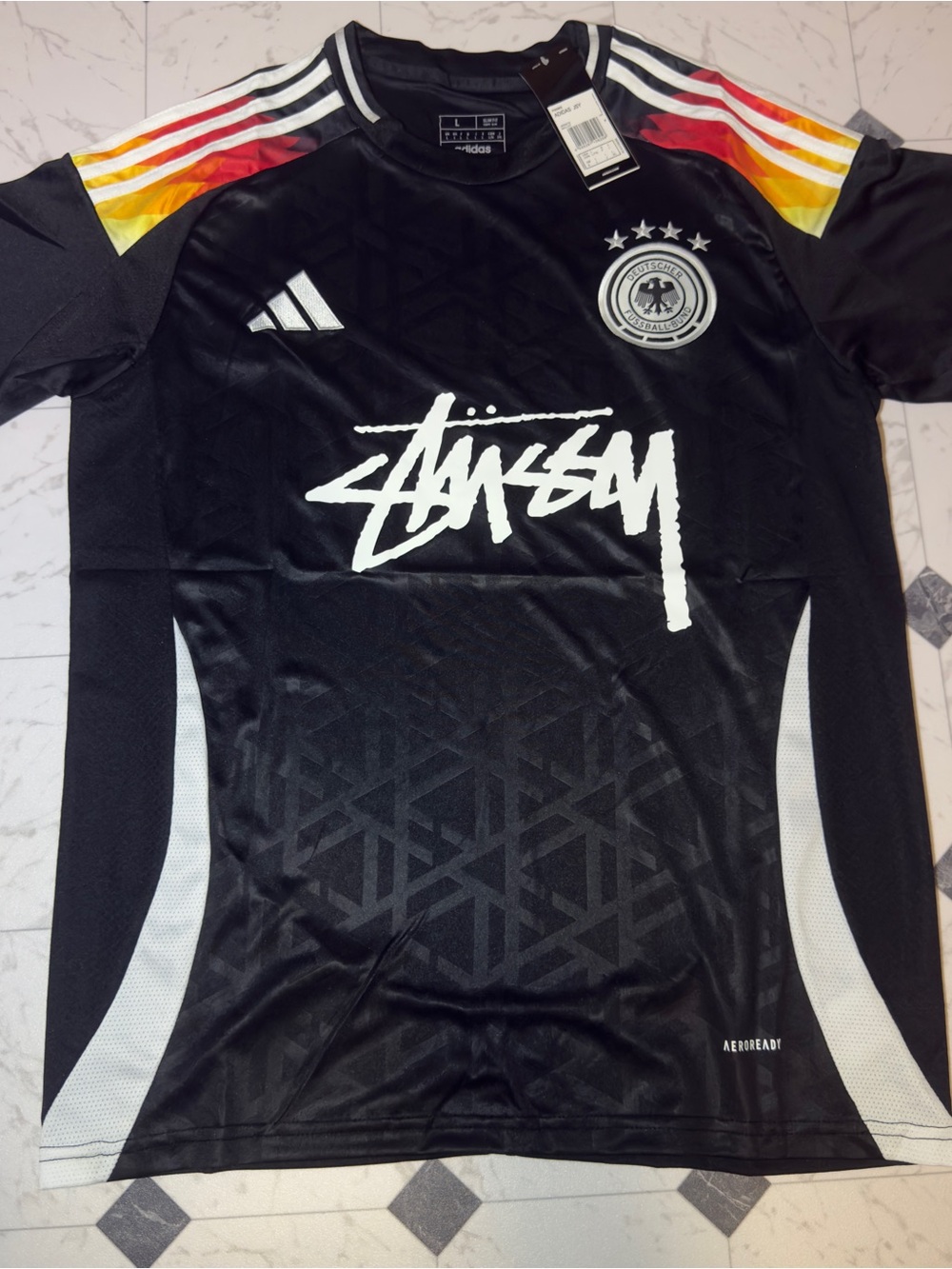 Adidas Stüssy Germany Jersey Black Tricolor Sleeve Size M NWT